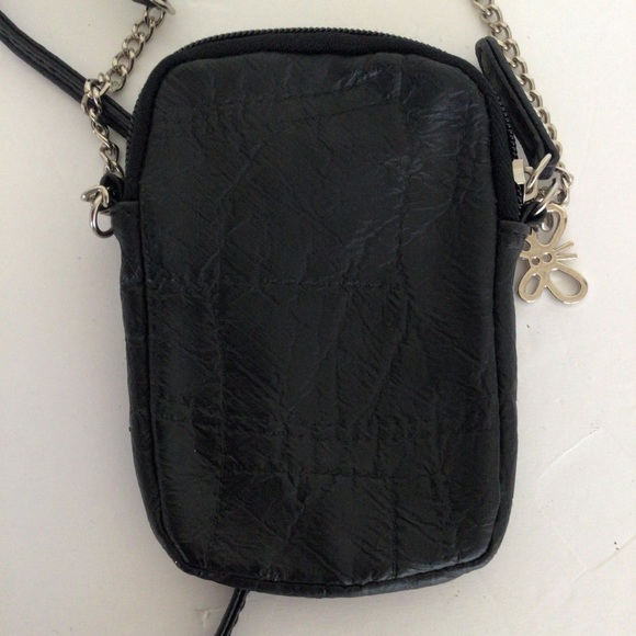 MINI BLACK RHINESTONE LEATHER POUCH BAG PURSE - Picture 3 of 10